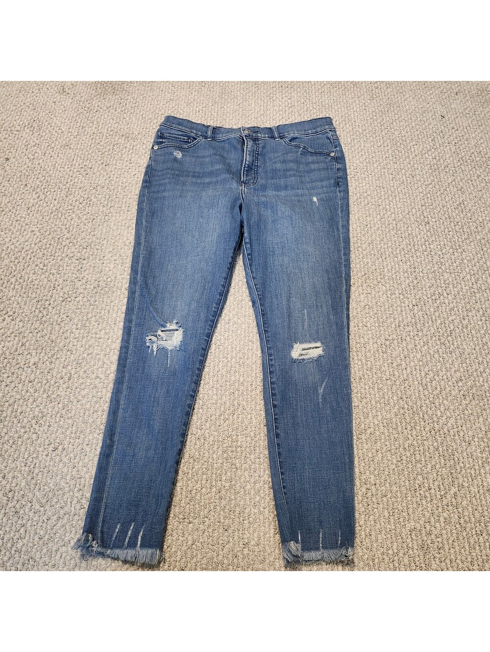 Express Skinny Jeans in Medium Wash with Distressed Details High Rise Size 12